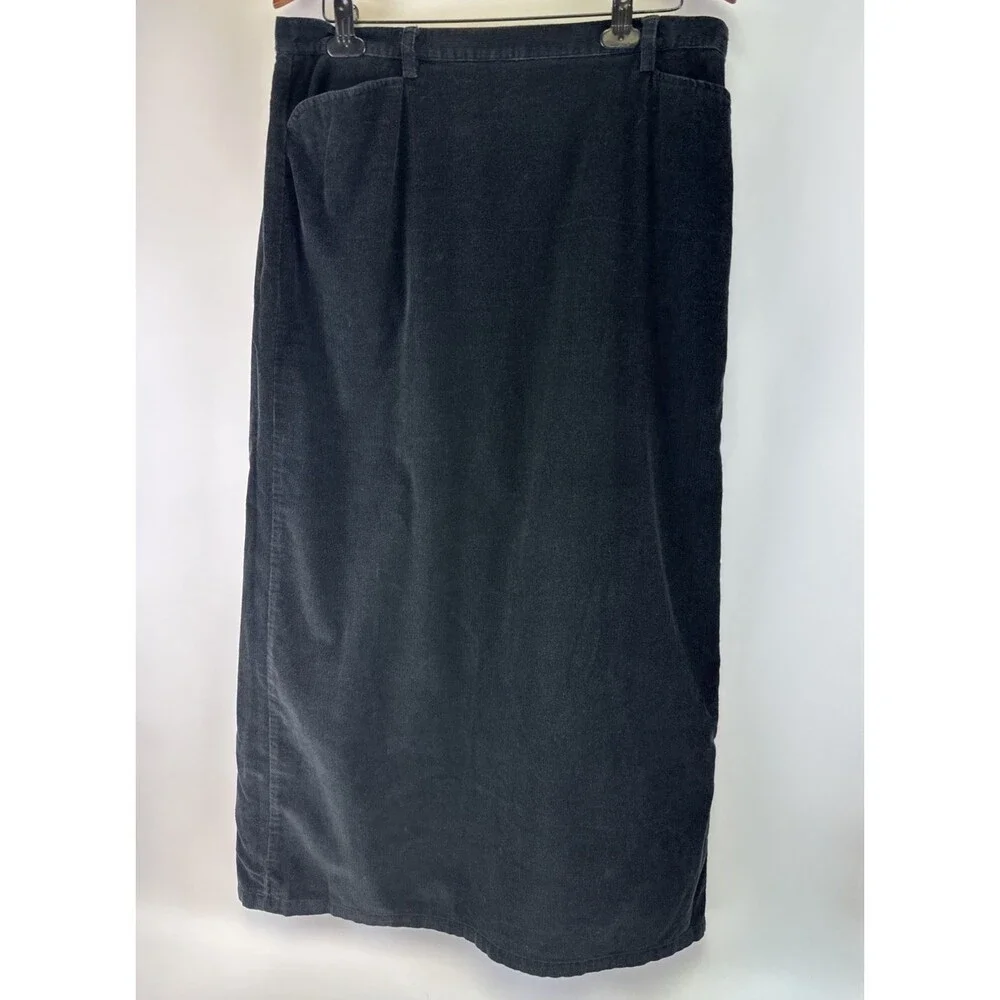 Eddie Bauer Black Corduroy Maxi Skirt Long Cotton Side Zip Pockets Women 18 Tall